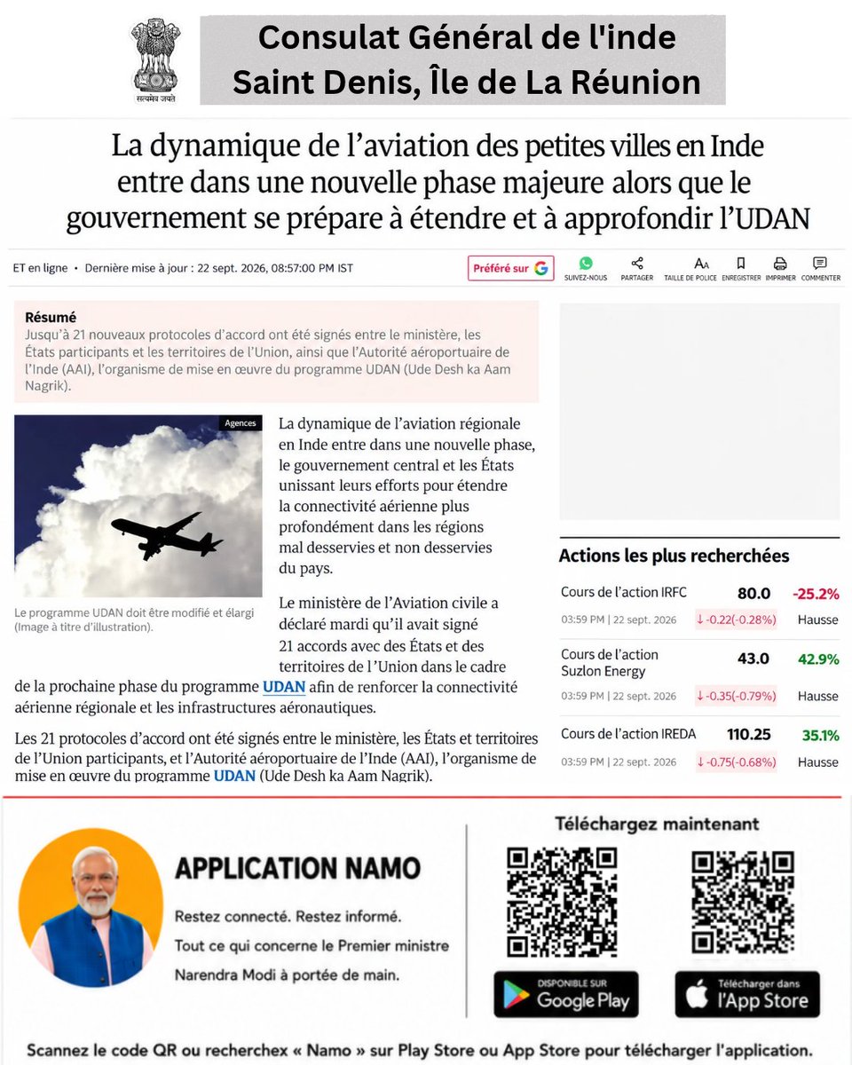 consulat_l's tweet photo. 🇮🇳✈️ L’aviation régionale en Inde entre dans une nouvelle phase !
#India #UDAN #RegionalAviation #CivilAviation #AAI #namoapp
@MEAIndia @PIB_India @mygovindia @DDNewslive @AkashvaniAIR @IndiaembFrance @PMOIndia @narendramodi @MoCA_GoI @NamoApp https://t.co/eYDHg82No9
