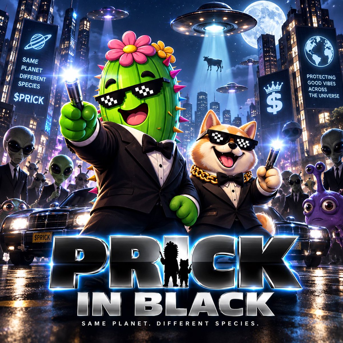 XLPrick's tweet photo. $PRICK &amp; Frodo: protecting the galaxy from rug pulls, bad vibes, and anyone asking “wen moon?” 👽🌵🐶 https://t.co/DtKceQsjmw