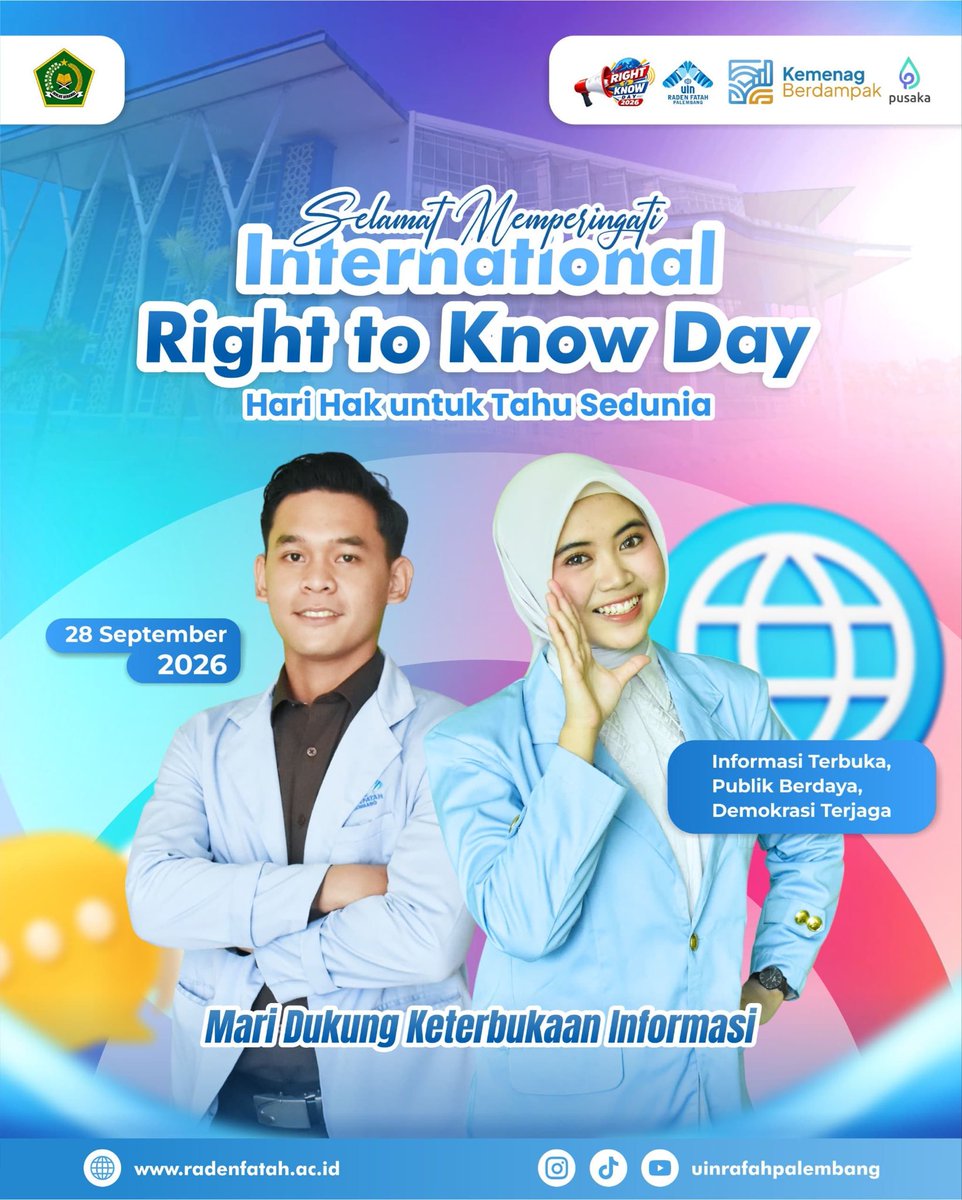uinrafahplg's tweet photo. SELAMAT MEMPERINGATI HARI HAK UNTUK TAHU SEDUNIA ✨📢
International Right to Know Day, 28 September 2026 @KIPusat
📅 28 September 2026
🌍 International Right to Know Day
#RightToKnowDay2026 #RTKD2026 #HakUntukTahu #KeterbukaanInformasi #InformasiTerbukaPublikBerdaya https://t.co/ni3FuAv1mH