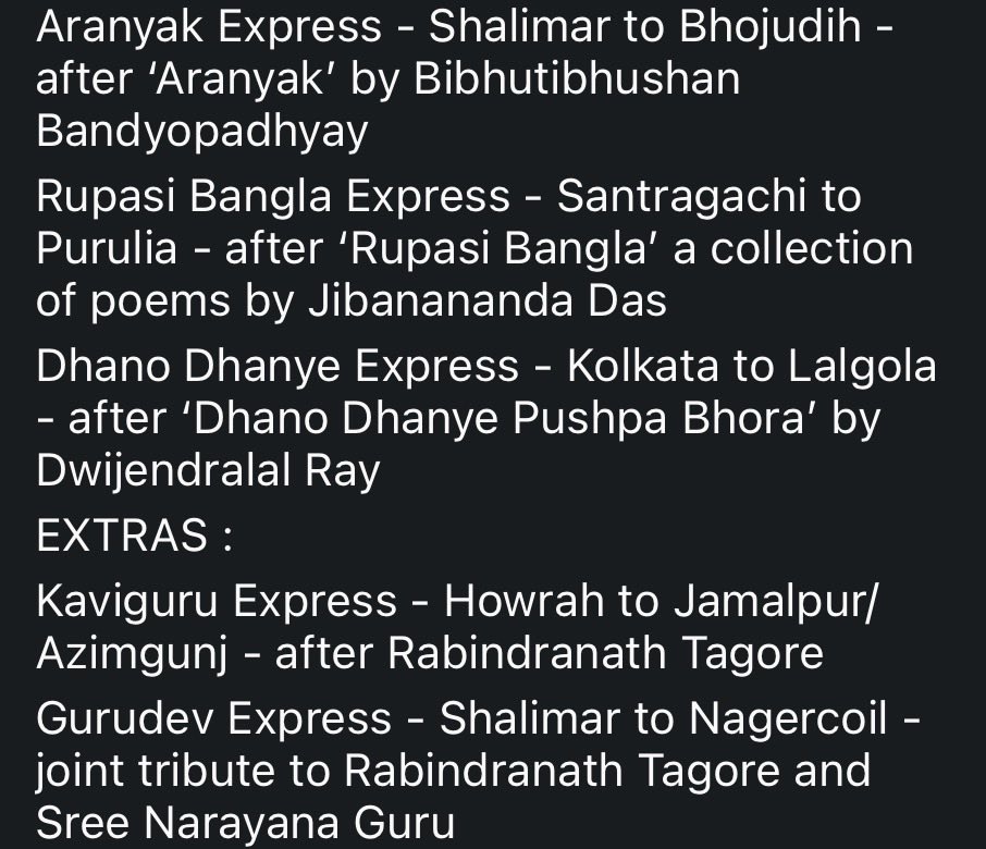 fostertheparent's tweet photo. Random shit no one asked for, here’s trains in around Kolkata named after literary works : https://t.co/uBndliqyDN