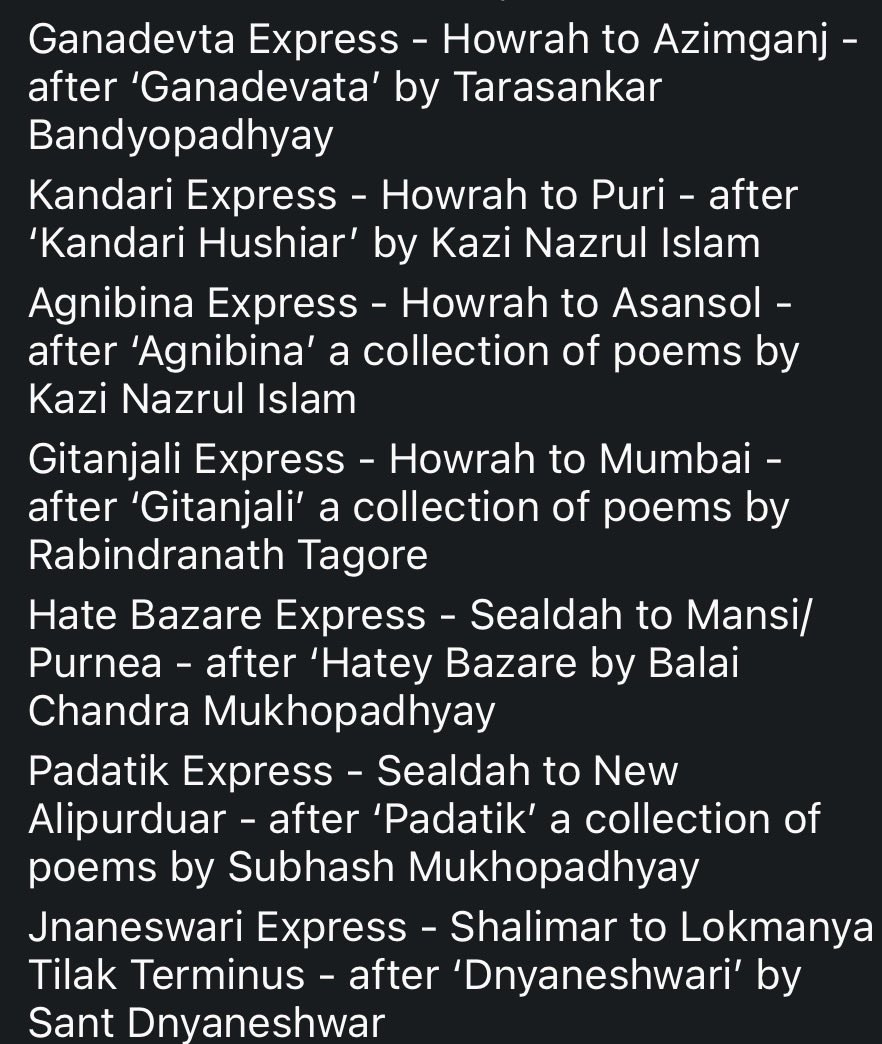 fostertheparent's tweet photo. Random shit no one asked for, here’s trains in around Kolkata named after literary works : https://t.co/uBndliqyDN