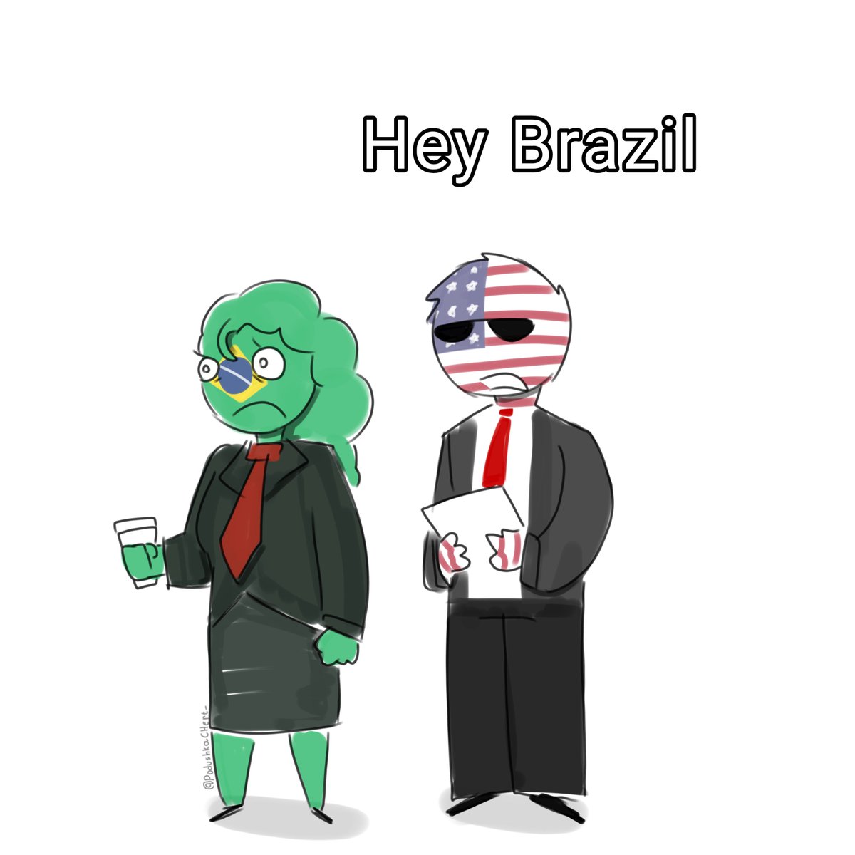 PodushkaCHert_'s tweet photo. The US is invading Brazil. 
#Countryhumans https://t.co/IncYeWzK0B