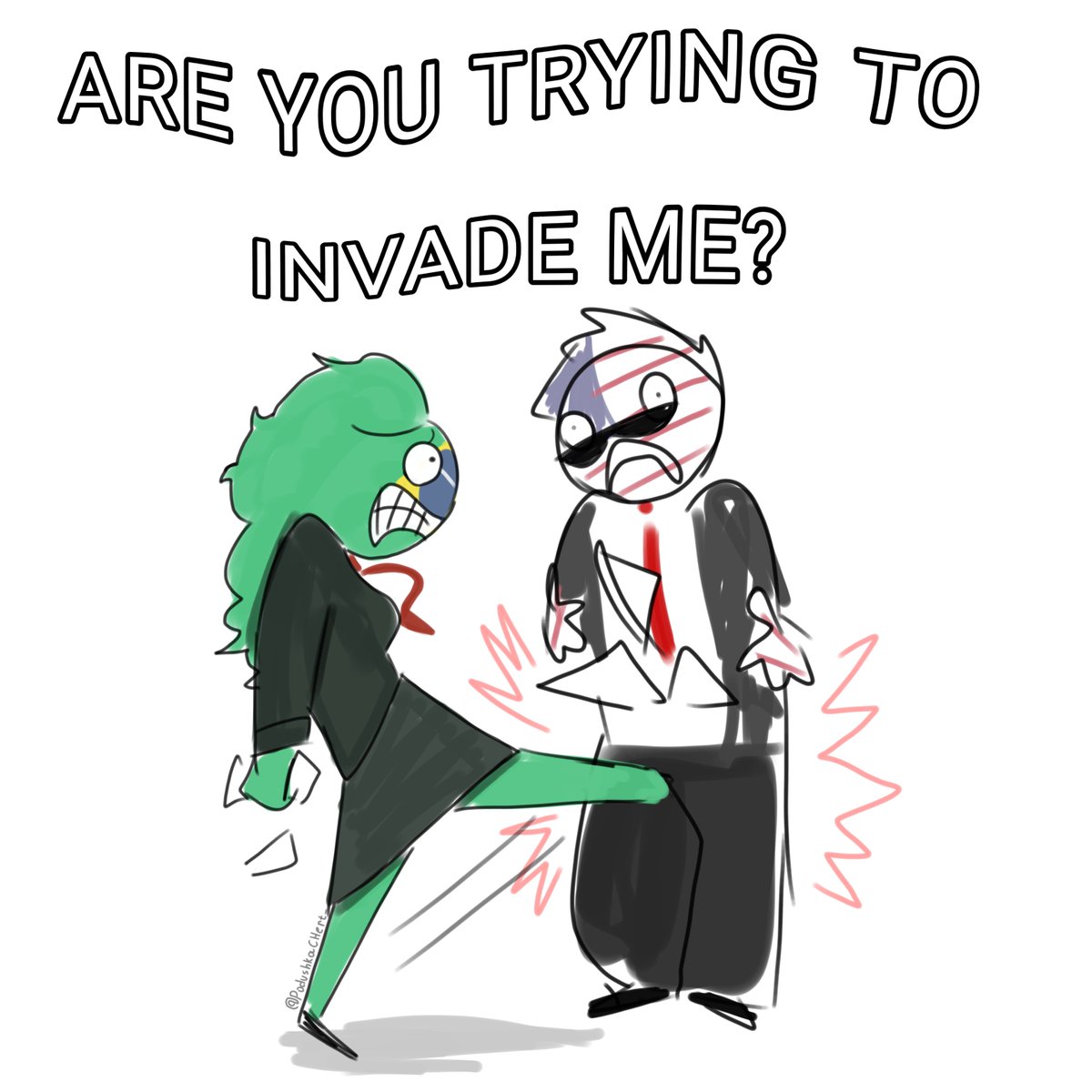 PodushkaCHert_'s tweet photo. The US is invading Brazil. 
#Countryhumans https://t.co/IncYeWzK0B