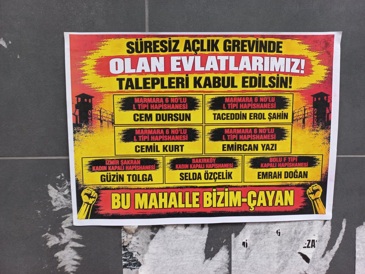 bizimcayan's tweet photo. BU MAHALLE BİZİM-ÇAYAN 
Süresiz açlık grevinde olan evlatlarımız talepleri kabul edilsin! @4tayadliaileler @Okmburasi @sarigazi3698 @halknsesi26 @KrKalem_1994 @yildizmodatoly8 https://t.co/jXhR1XNB3J
