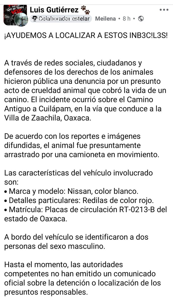 LicAnimalista's tweet photo. #NoticiaCriminal en Oaxaca , atención @GobOax @fiscaliaoaxaca  exigimos justicia, se deben ubicar y castigar a los responsables. https://t.co/hPOnIQe4qm