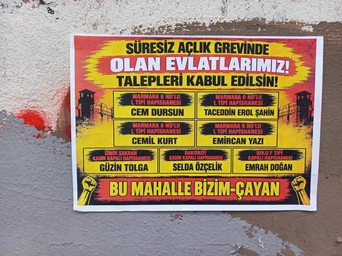 bizimcayan's tweet photo. BU MAHALLE BİZİM-ÇAYAN 
Süresiz açlık grevinde olan evlatlarımız talepleri kabul edilsin! @4tayadliaileler @Okmburasi @sarigazi3698 @halknsesi26 @KrKalem_1994 @yildizmodatoly8 https://t.co/jXhR1XNB3J