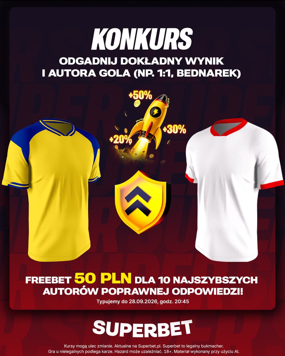 SuperbetPL's tweet photo. #KONKURS! Wytypuj w odpowiedziach dokładny wynik oraz autora gola ⚽️ w meczu Szwecja - Polska i zgarnij freebet!  

-- 
✅ Zaobserwuj @SuperbetPL 
❤️ Polub wpis i 🔄 podaj go dalej 
👤 Dodaj nick z Superbet 
🎁 Nagroda = FREEBET 50 PLN 
Regulamin: https://t.co/quNbhzbxNj https://t.co/lEYV4TgRJw