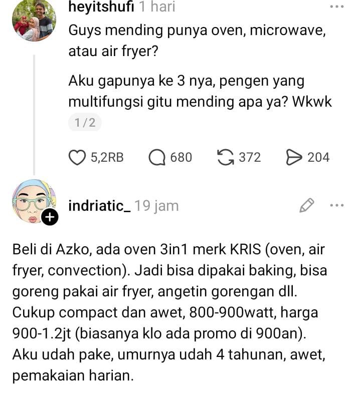 eliyaa2026's tweet photo. MAKASIH BANYAK MBAK UDAH NGASIH TAU ADA OVEN MULTIFUNGSI 😭😭 
jujur sih ini membantu banget karena multifungsi bisa dipake buat baking, air fyer dll jadi beneran lebih hemat yaa 🥹 https://t.co/6X7ghBo0YH
