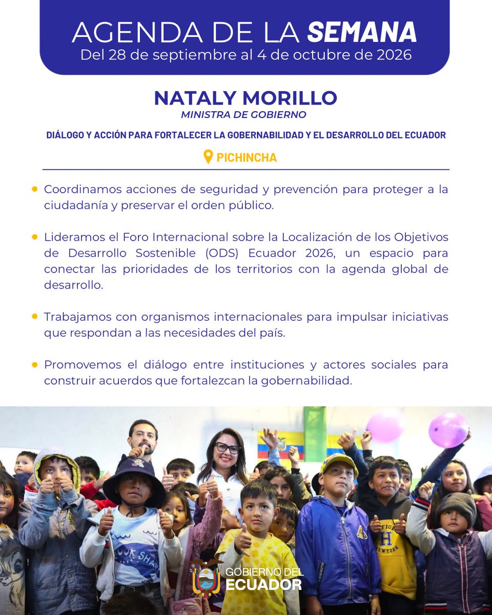 MinGobiernoEc's tweet photo. ¡La gobernanza se fortalece con diálogo y articulación!

A través del Foro Internacional sobre la Localización de los ODS Ecuador 2026, impulsamos un espacio de encuentro para compartir experiencias y soluciones que nacen desde los territorios y aportan al desarrollo sostenible. https://t.co/6Hgk2Vxiuz