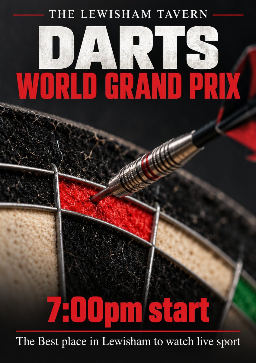 TavernLewisham's tweet photo. 🔥 THREE SPORTS. ONE HUGE NIGHT!

🎯 World Grand Prix darts from 7pm
⚽ Ukraine v Northern Ireland @ 7:45pm
🏉 Bath Rugby v Exeter Chiefs @ 7:45pm

Get the group chat moving and get down to The Lewisham Tavern. BRING YOUR VOICES! 🙌

#Lewisham #LiveSport #Darts https://t.co/h6YdmRYEya