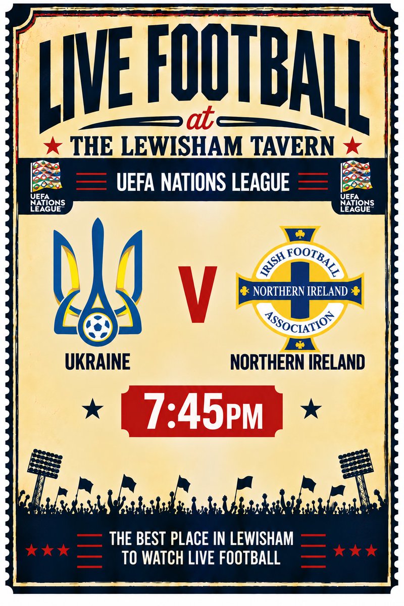 TavernLewisham's tweet photo. 🔥 THREE SPORTS. ONE HUGE NIGHT!

🎯 World Grand Prix darts from 7pm
⚽ Ukraine v Northern Ireland @ 7:45pm
🏉 Bath Rugby v Exeter Chiefs @ 7:45pm

Get the group chat moving and get down to The Lewisham Tavern. BRING YOUR VOICES! 🙌

#Lewisham #LiveSport #Darts https://t.co/h6YdmRYEya