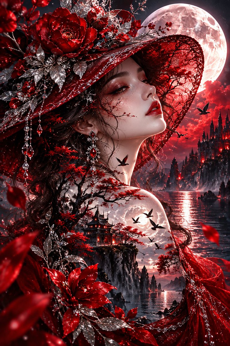 mythoughts_ai's tweet photo. 🌙 Crimson Moon Dream
“Under a silver moon, she wore the night like a crown and let her dreams glow crimson.”
#SurrealArt #DoubleExposureArt #MoonlightMagic #FantasyPortrait #AIArt https://t.co/L9ZIPpiDKw