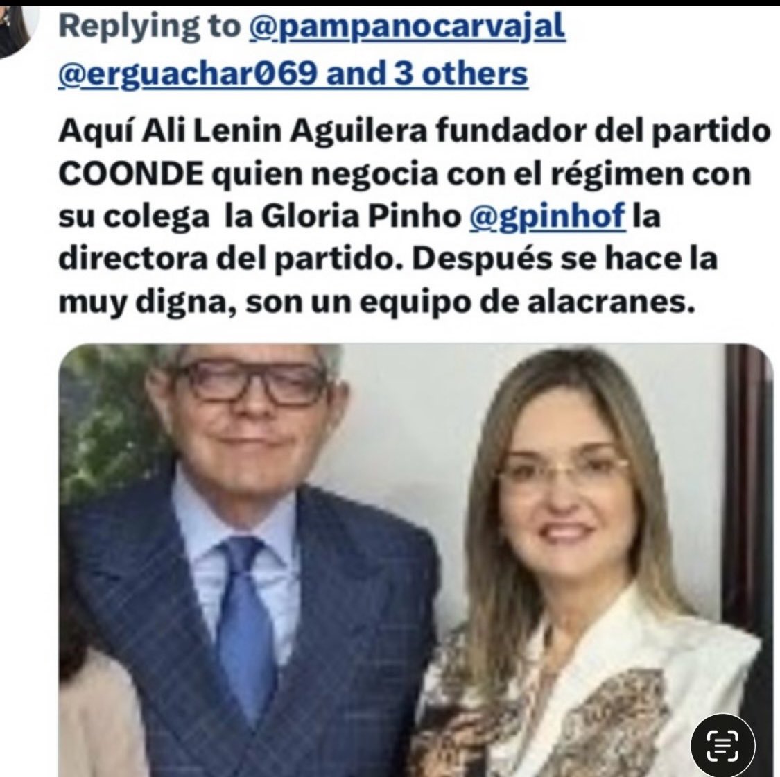 FueraDeActa's tweet photo. @Caligula3012 @Dinorahfiguera Está abogadita de medio pelo es la representante jurídica de @erguachar069 quienes fueron a convalidar al TSJ el fraude electoral y cobraron sumas millonarias junto al ladrón y co fundador del partido CONDE, Alí Lenin Aguilera Marciales https://t.co/4fCbbQynBM
