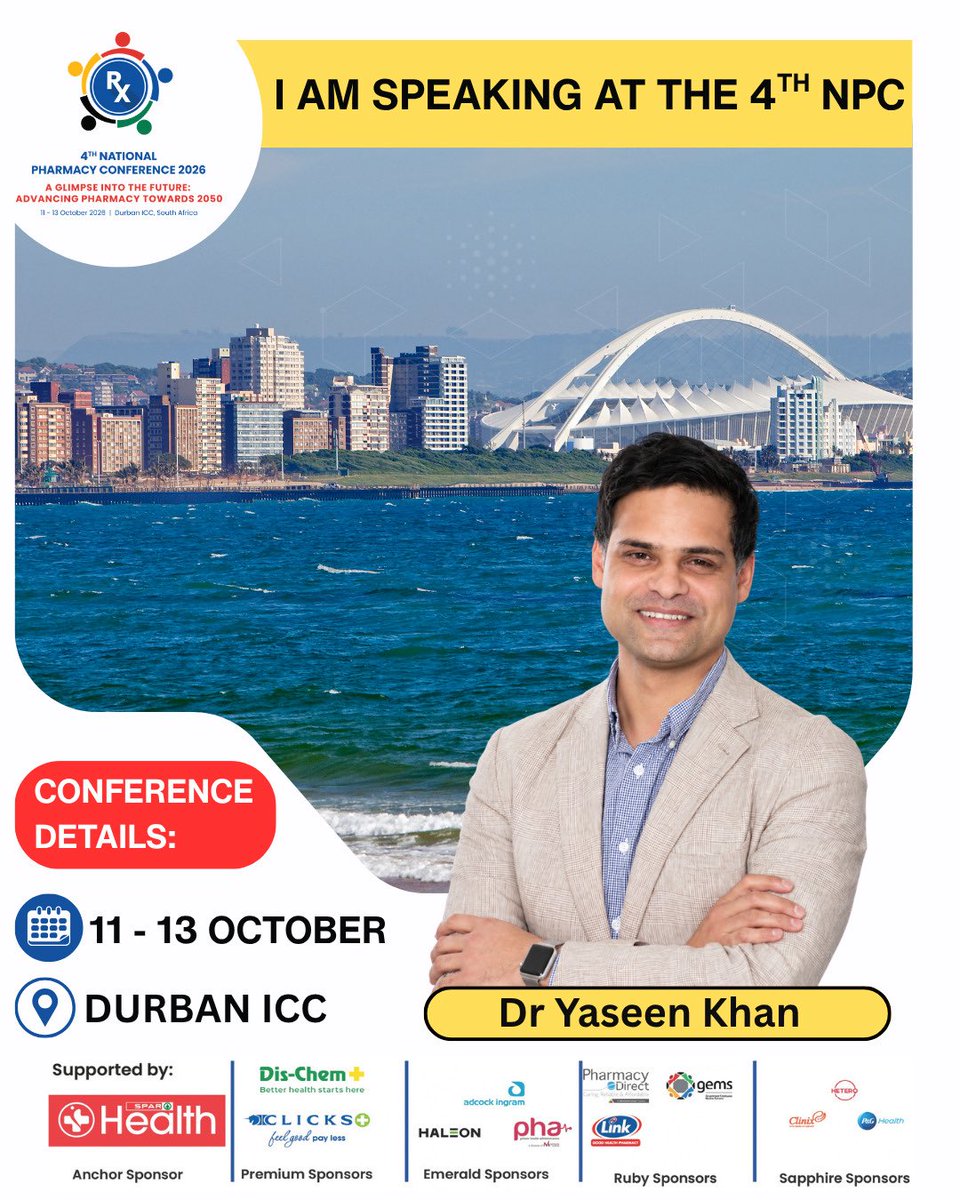 OfficialSAPC's tweet photo. 4th NPC Speaker | Dr Yaseen Khan 

Introducing Dr Yaseen Khan, a Medical Doctor, Technology Entrepreneur, and CEO &amp; Co-Founder of EMGuidance, and one of the speakers at the upcoming 4th National Pharmacy Conference (NPC). 

📍 4th NPC | Durban ICC 
📅 11–13 October 2026 

#4thNPC https://t.co/e1ATjrahJA
