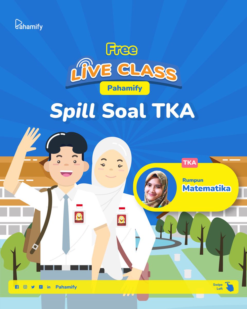 pahamify's tweet photo. FREE LIVE CLASS TKA 2026 PAHAMIFY ⭐️👩🏻‍🏫

Panggilan buat Agit 27 yang makin serius hadapi TKA! Mipi adain Live Class GRATIS buat yang mau belajar bareng!🧭

Catat tanggalnya:
📍 Live Class TKA: 29 September 2026

Yuk, follow dan pasang lonceng notifikasi di Live TikTok Pahamify! Mipi tunggu di kelas ya 🎒

#CuriStartBiarSmart #LiveClassBikinPaham #KejarMimpiBarengMipi #UTBK #TKA