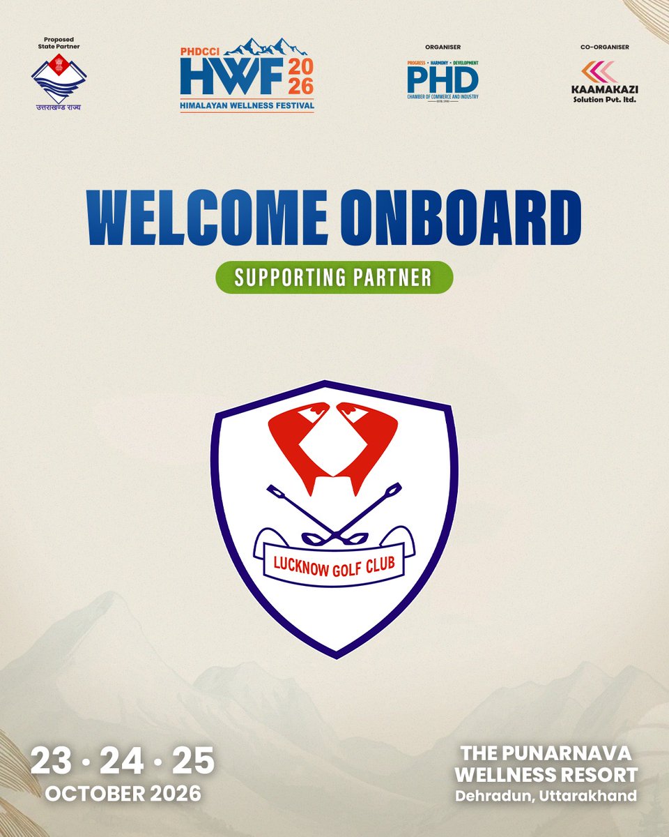 HimalayanWell's tweet photo. Welcome, Lucknow Golf Club, to the Himalayan Wellness Festival 2026!

Know more about Lucknow Golf Club: https://t.co/qZNtXyqFx0

#HimalayanWellnessFestival #HWF2026 #PHDCCI #SupportingPartner #LucknowGolfClub #Golf #GolfLife #GolfIndia #GolfCourse #WellnessFestival https://t.co/S8iDZiZ1lQ