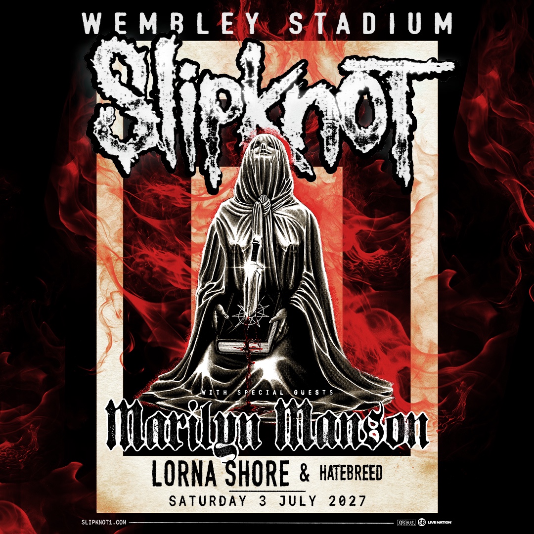 wembleystadium's tweet photo. The (sic)est Stadium Tour is coming to our house 🤘
 
SLIPKNOT will take over Wembley Stadium connected by EE for their only UK and European show on Saturday 3 July 2027.
 
🎟️ Tickets go on sale Friday at 10am.