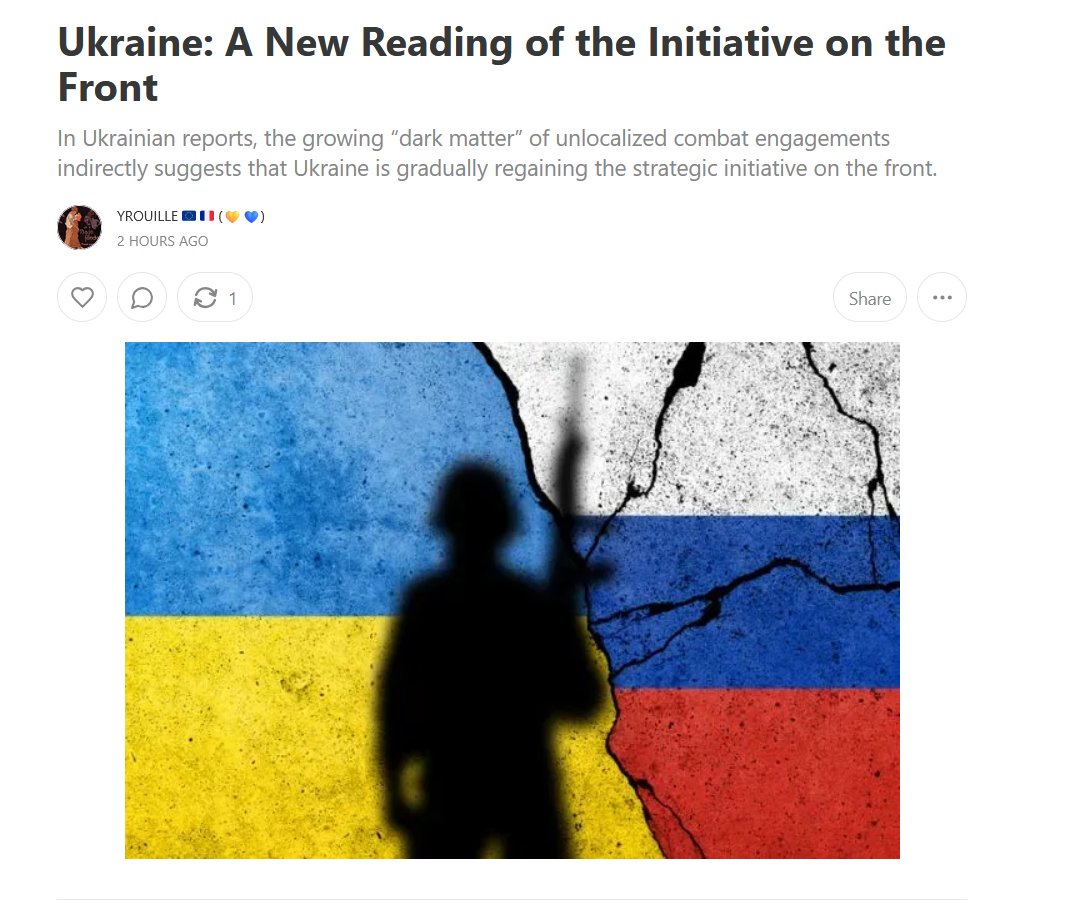 Majakovsk73's tweet photo. #Ucraina Un'interessante analisi sull'andamento degli assalti al fronte, condotta da un punto di vista statistico, molto ben fatta e precisa, curata da @yrouille (che vi invito a leggere).

Abbiamo discusso in privato della "materia oscura", cioè dello scostamento tra il numero di combattimenti localizzati e quelli non localizzati nei report dello Stato Maggiore ucraino.

 La sua prospettiva statistica e la mia osservazione dell'evoluzione quotidiana sul campo hanno infine trovato un punto d'incontro per spiegare questa "materia oscura": 

il recupero dell'iniziativa strategica da parte ucraina nel 2026.

v'invito a leggere l'analisi molto interessante.

https://t.co/LyWLV6PC9O