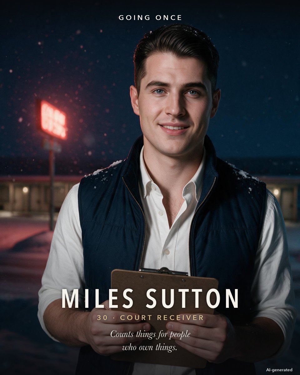 ClosedSet92's tweet photo. Meet the men of GOING ONCE.

Wes Harlan, 42. Four thousand acres, one blue mug, and a bank that wants all of it.

Miles Sutton, 30. Counts things for people who own things. Tomorrow, he's counting Wes's cows.

#gayromance https://t.co/CAR8or5zWp