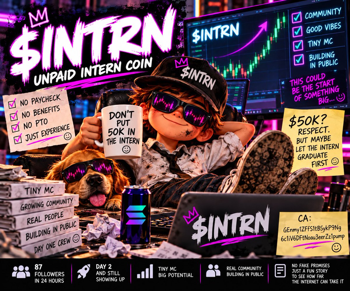 UnpaidIntrnCoin's tweet photo. @1000xgirl $INTRN 🫡
But please don't put $50K into the intern.
HR hasn't even approved his paycheck yet. 😂
CA: GEnmy1ZFfS1tBSykP9Ng6c1iV6DFtNoau3eerZz1pump https://t.co/dktzbNBtDl