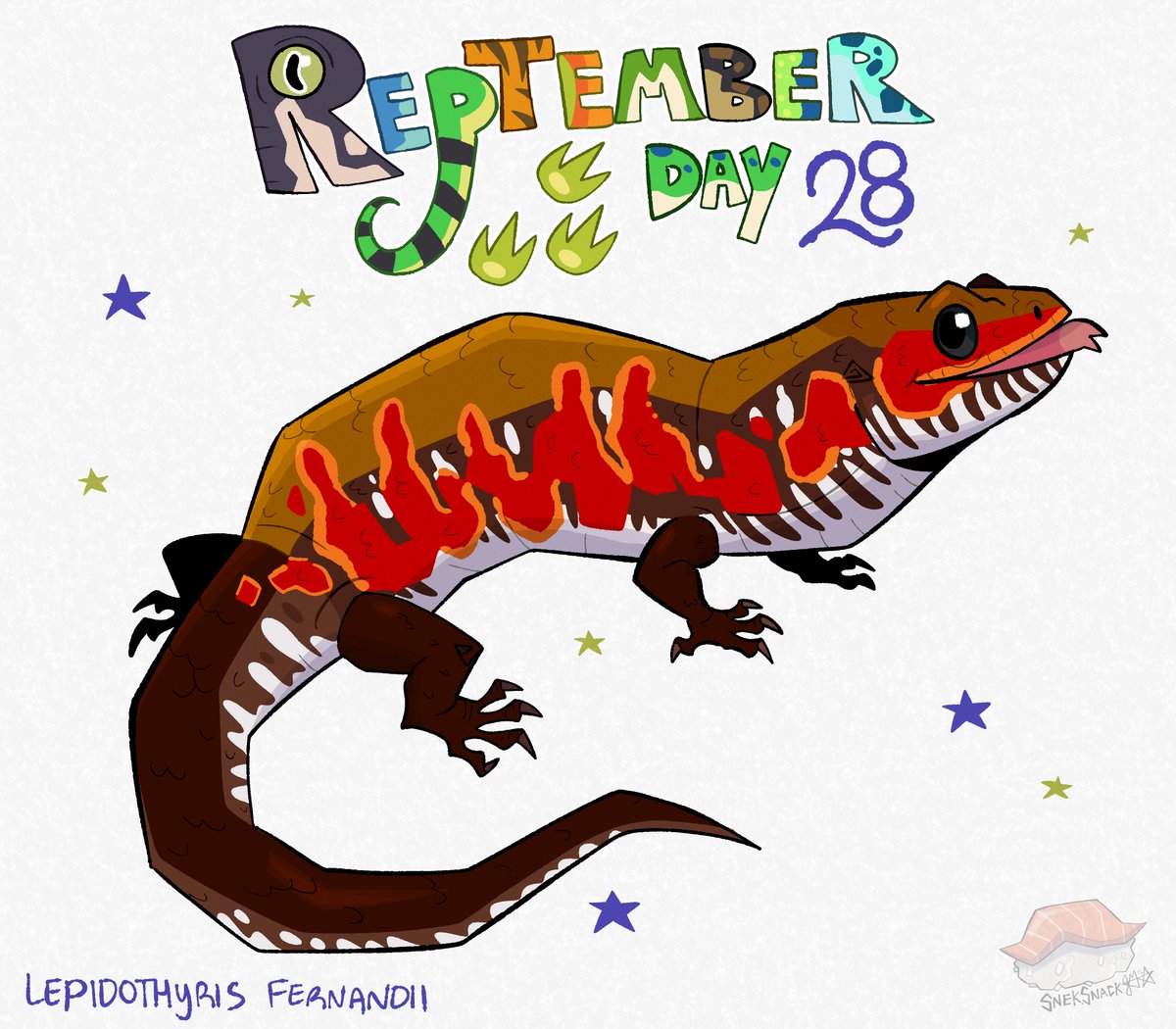 Snek_Snack's tweet photo. Reptember!
Day TWENTY-EIGHT! 🔥🦎

Fire Skink!
Nothing will extinguish this little flame!
#Reptember26 https://t.co/BY1blUKohb