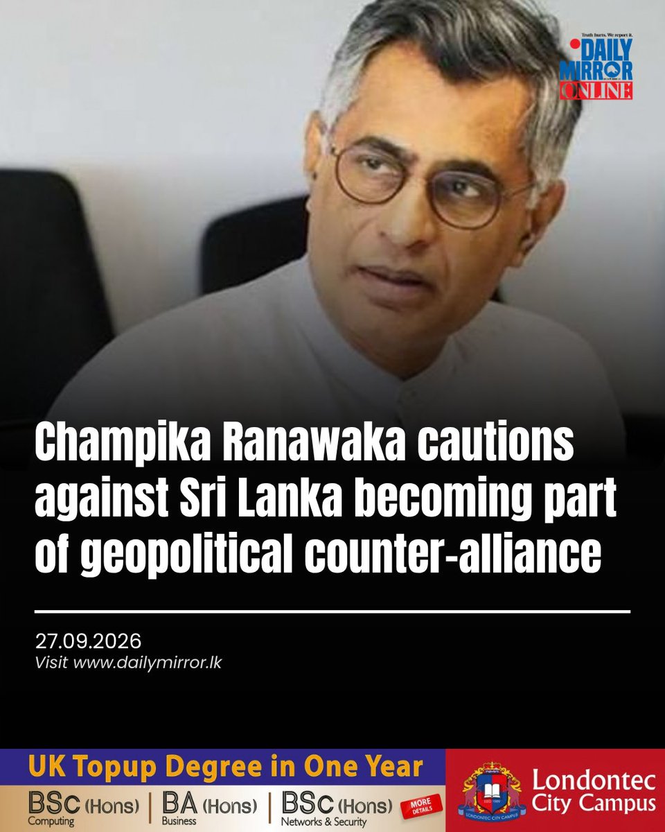 ryancarter5n's tweet photo. .@pcranawaka is right to warn against #SriLanka getting trapped in global bloc politics. Caught in the crossfire of US-China rivalry, #SriLanka risks becoming a geopolitical pawn. 1/ https://t.co/TnHHPVzzc1