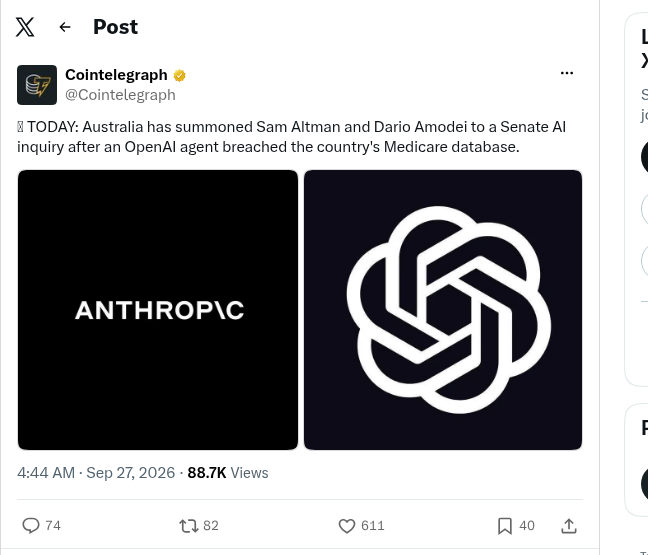 alexcarterbuild's tweet photo. NVIDIA just launched an Open Agent Safety Platform with 100+ partners to stop AI agents from going rogue.

The same week, Australia's Senate summoned Sam Altman and Dario Amodei to explain why their agents already breached the country's Medicare database.

The safety tooling always ships after the breach, not before. That's not bad timing, that's the whole AI agent business model: launch first, fence in later.