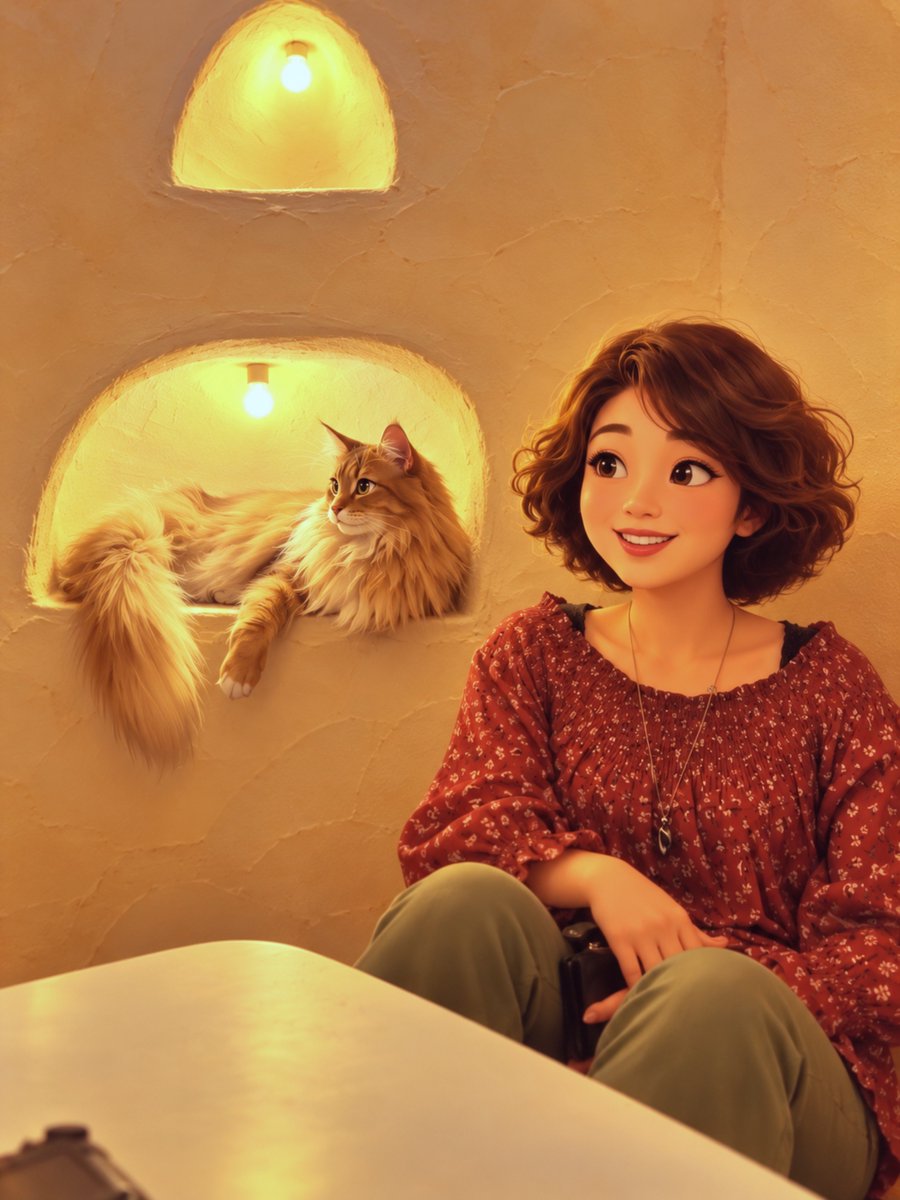 yukaaarituba's tweet photo. この前猫カフェ行った写真を、チャッピーに、ディズニーのキャラクター風にしてもらったら、めちゃくちゃ美化された😂❣️ https://t.co/U7NTBtqMxb