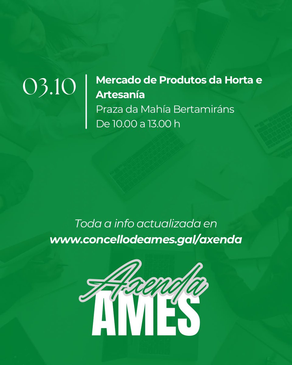 concellodeames's tweet photo. Aquí vos deixamos a #axendaAmes para esta semana! Acaba setembro e dámoslle a benvida a outubro con moitas actividades 🍂

#Ames #ConcelloDeAmes #Axenda https://t.co/ly0mWB6F9G