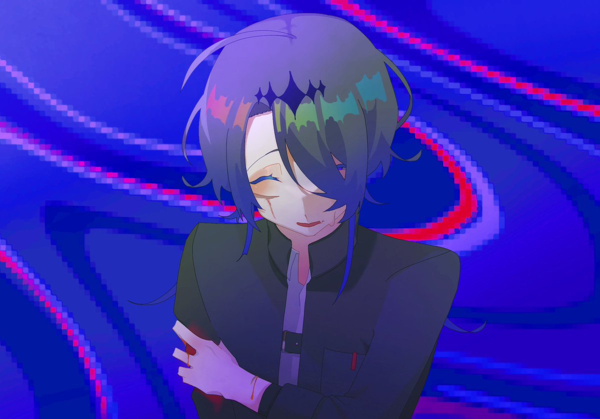 danzaiasobi's tweet photo. 「あはは、失敗しちゃったみたいだね？」
声の方へ振り向けばうたうが右腕を押さえながら立っていた。押さえている指の隙間からは血が垂れている。腕だけでなく所々に切り傷のようなものができており血が滲んでいた。 https://t.co/mdaNm7LOMh