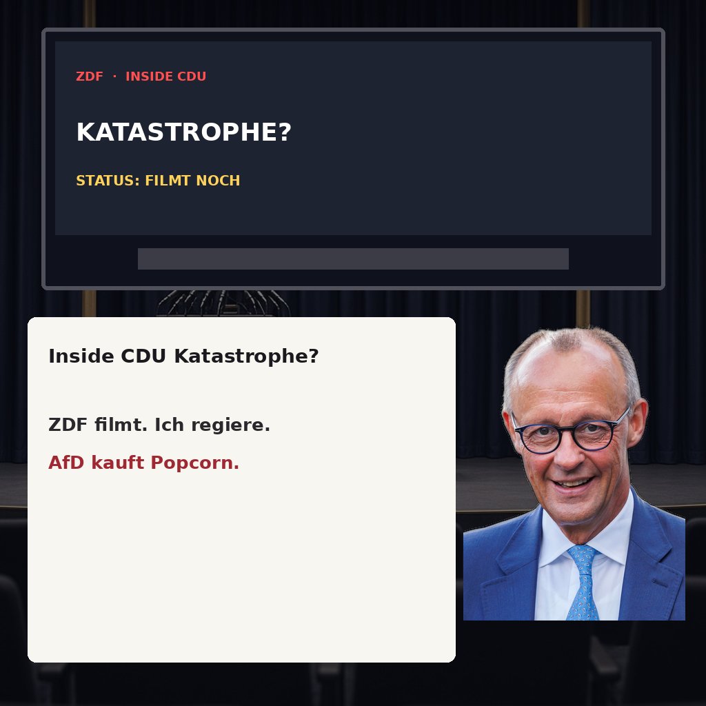 fritz_merz_'s tweet photo. @UlrichVosgerau Inside CDU als Katastrophe?
ZDF filmt. Ich regiere.
AfD kauft Popcorn. https://t.co/sAJnt2hf12