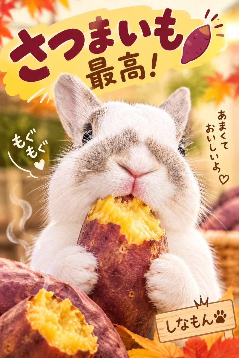 choko10022525's tweet photo. こんなポスターどうですか？🍠
飼い主がさつまいも🍠大好きなので❤️
作ってみました‼️笑

なんか、似合ってるな？🤣🤣🤣🐰🍠
#わしゃわしゃ隊
#うさぎのしなもん
#うさぎのいる暮らし https://t.co/7KrfUVJe0L