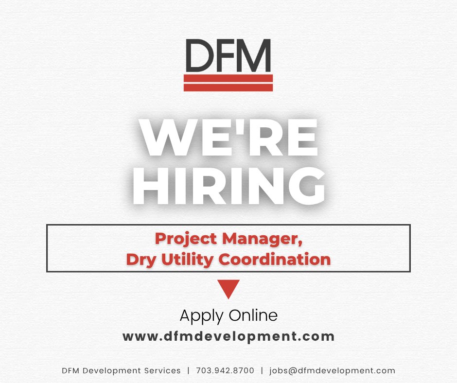 DfmDevServices's tweet photo. 📣 Join Our Team. 📍 Reston, VA

Now Hiring: Project Manager, Dry Utility Coordination

Help coordinate dry utility projects from planning and design through installation.

Apply today.

#Hiring #NowHiring #DryUtilities #ProjectManager #Construction #RestonVA https://t.co/izPMXY2PtY