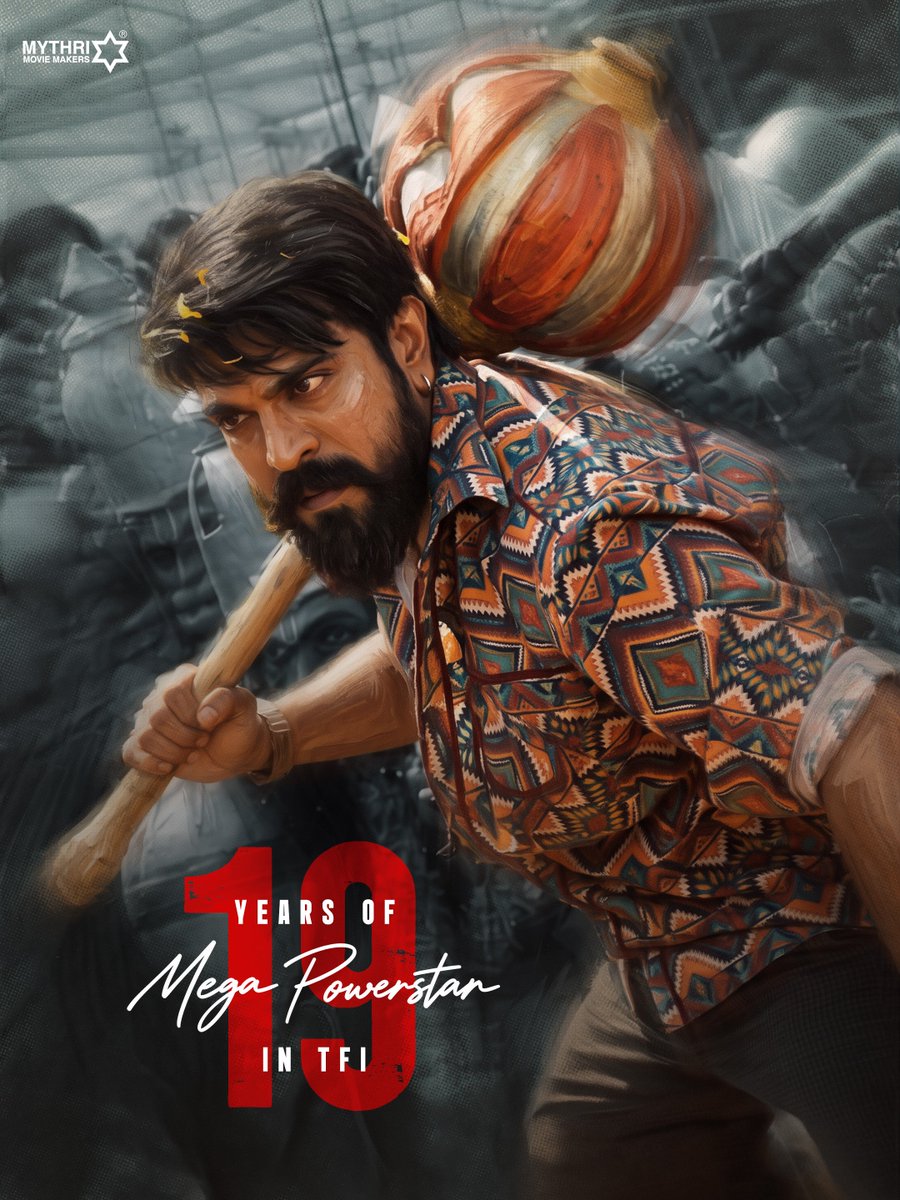MythriOfficial's tweet photo. Celebrating 19 glorious years of Mega Power Star @AlwaysRamCharan in TFI ❤️‍🔥

19 years of memorable performances, remarkable growth, and a journey that continues to entertain audiences across the world 💥

Here’s wishing him many more years of unforgettable cinema ✨

Can’t wait to begin #RC17 soon 🔥

#19YearsOfRamCharanERA