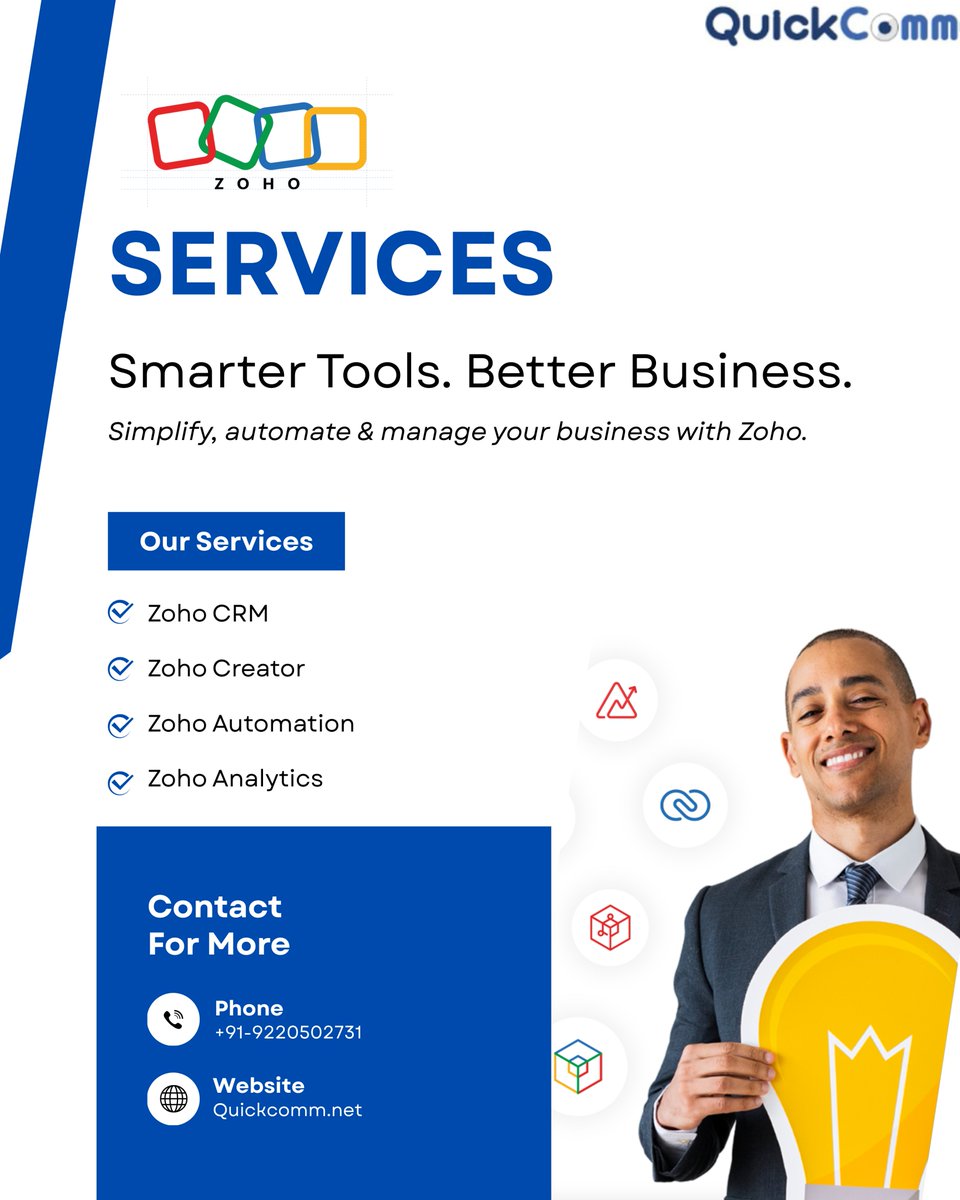 Quickcommtech's tweet photo. Stop managing your business in pieces.

Bring CRM, automation &amp; analytics into one smarter workflow with Quickcomm + Zoho. ⚡

📞 +91-9220502731

#Zoho #Automation #CRM #Quickcomm #BusinessTech https://t.co/L8paR8Saub