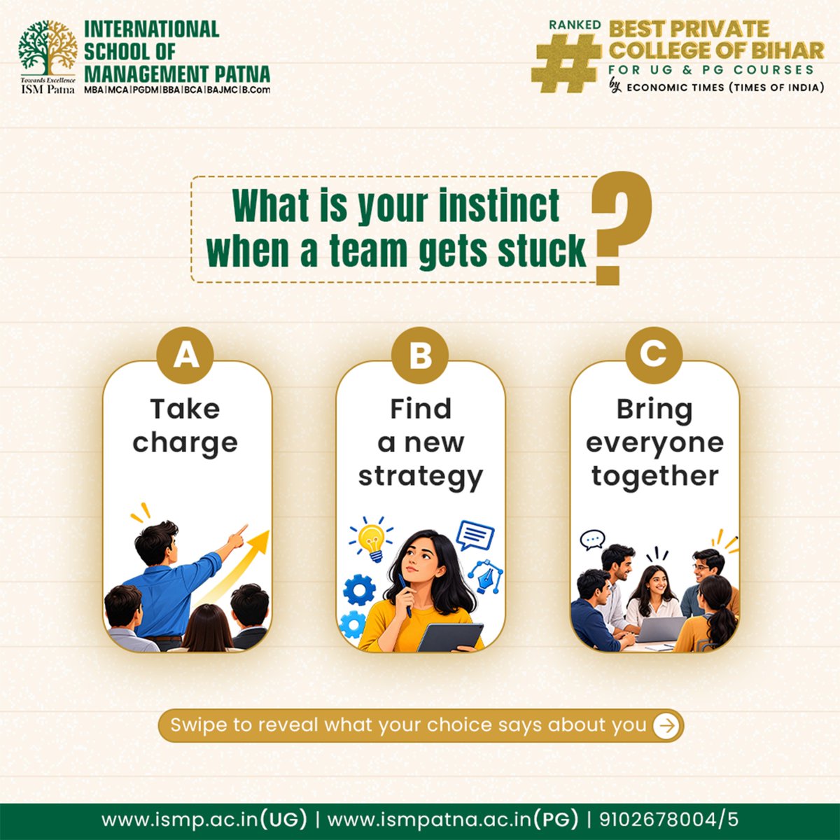 ISMPatna's tweet photo. You bring the instinct. We help build the expertise.
Think. Lead. Analyse. Adapt. That is the management mindset.
Apply Now!

Apply - https://t.co/xFkLbvmnJh

Visit :🌐https://t.co/sgJ1uizoG6    
           🌐https://t.co/QeEJXbeTHY            
Call - 📞1800-123-0945
.
.
.
.

#ISMPatna #PGDMCourse #LeadershipSkills #ManagementMindset #HigherEducation #FutureLeaders #ApplyNow #AdmissionsOpen2026 #BestCollegeInBihar