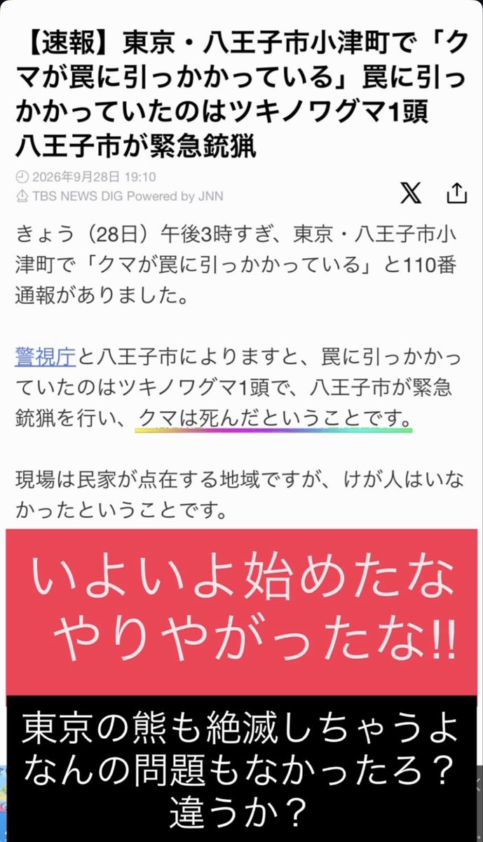 e71ALZdPBJTGvS7's tweet photo. 八王子いよいよ始めたな。
地図見たらヘンピな場所だよ。
熊がいて当たり前なとこだ。
こうして東京もやってくんだな。
#熊を守ろう https://t.co/SaO1htz80i