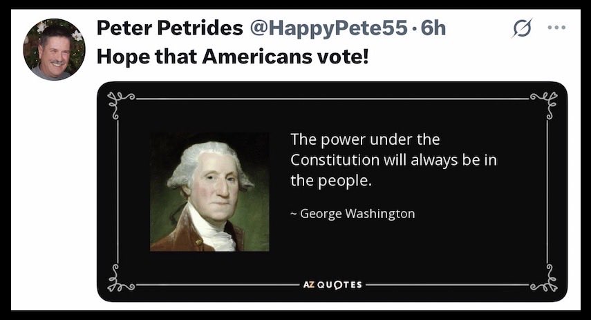 kangaroos991's tweet photo. #Washington said: "The 'POWER' under
the #Constitution will 'always' be in the
people." Sadly, he didn't anticipate that
a 'convicted' felon might be President? 
@HappyPete55 'hopes' Americans vote, 
but they MUST #VoteRepublicansOUT!
Agree? 🙋‍♀️
👇Cr: @HappyPete55 👍 #VoteBlue 💙 https://t.co/UnvAE5ZRgq