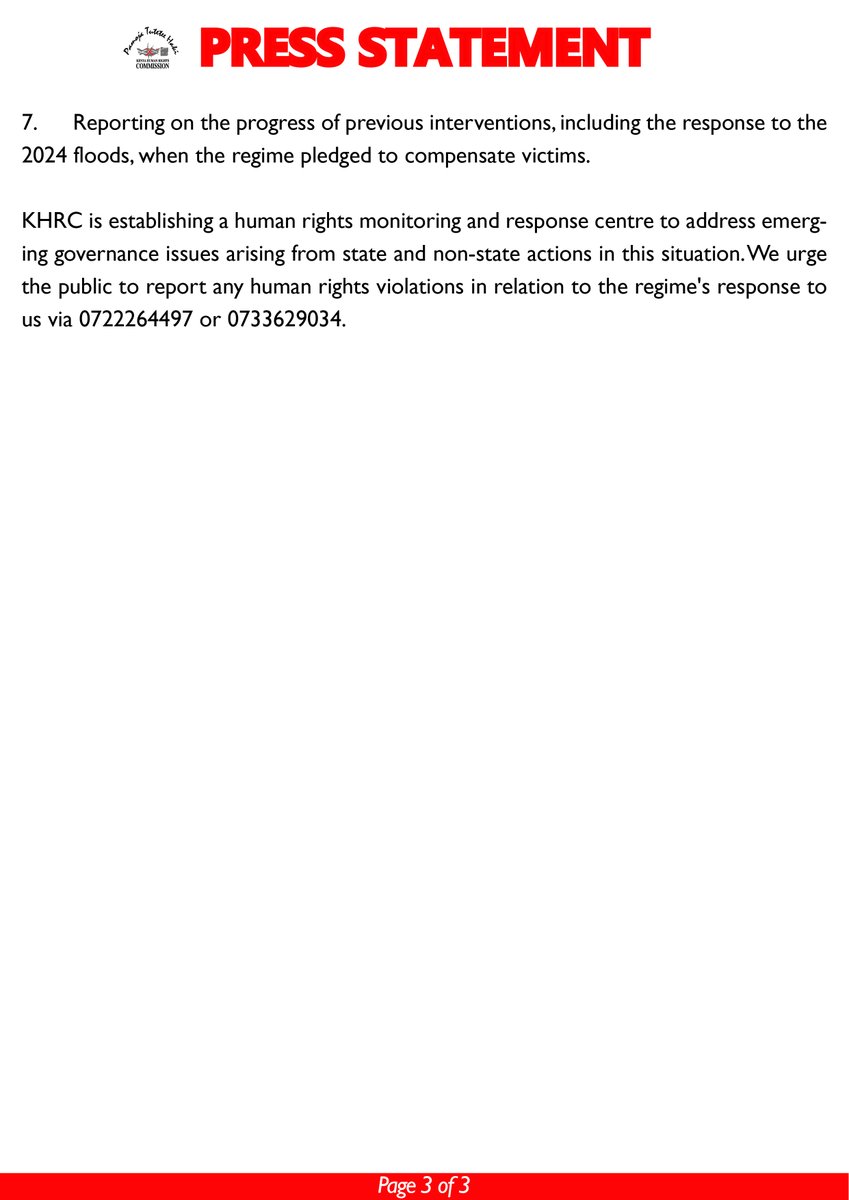 thekhrc's tweet photo. #PressStatement
KHRC warns El Niño rains could worsen human rights violations under the Ruto regime and demands a rights-based response. https://t.co/Pud7ZyCjTB
