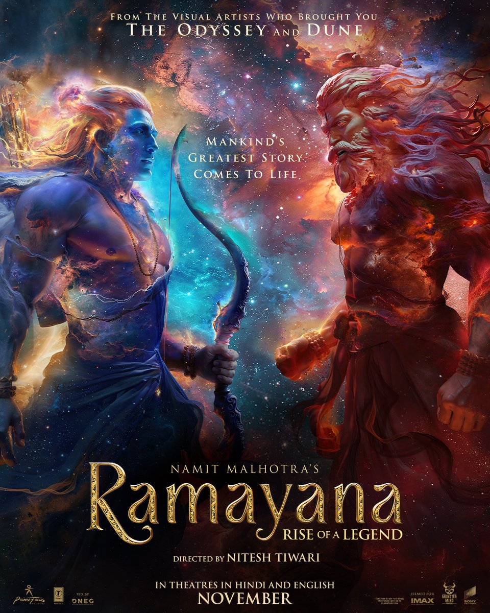 SonyPictures's tweet photo. Mankind’s greatest story comes to life.

From the visual artists behind The Odyssey and Dune comes RAMAYANA: RISE OF A LEGEND - the most immersive 3D cinematic experience ever - exclusively in theatres, in IMAX and Premium Large Formats worldwide November 6. #FilmedForIMAX https://t.co/M7thk9ulXs