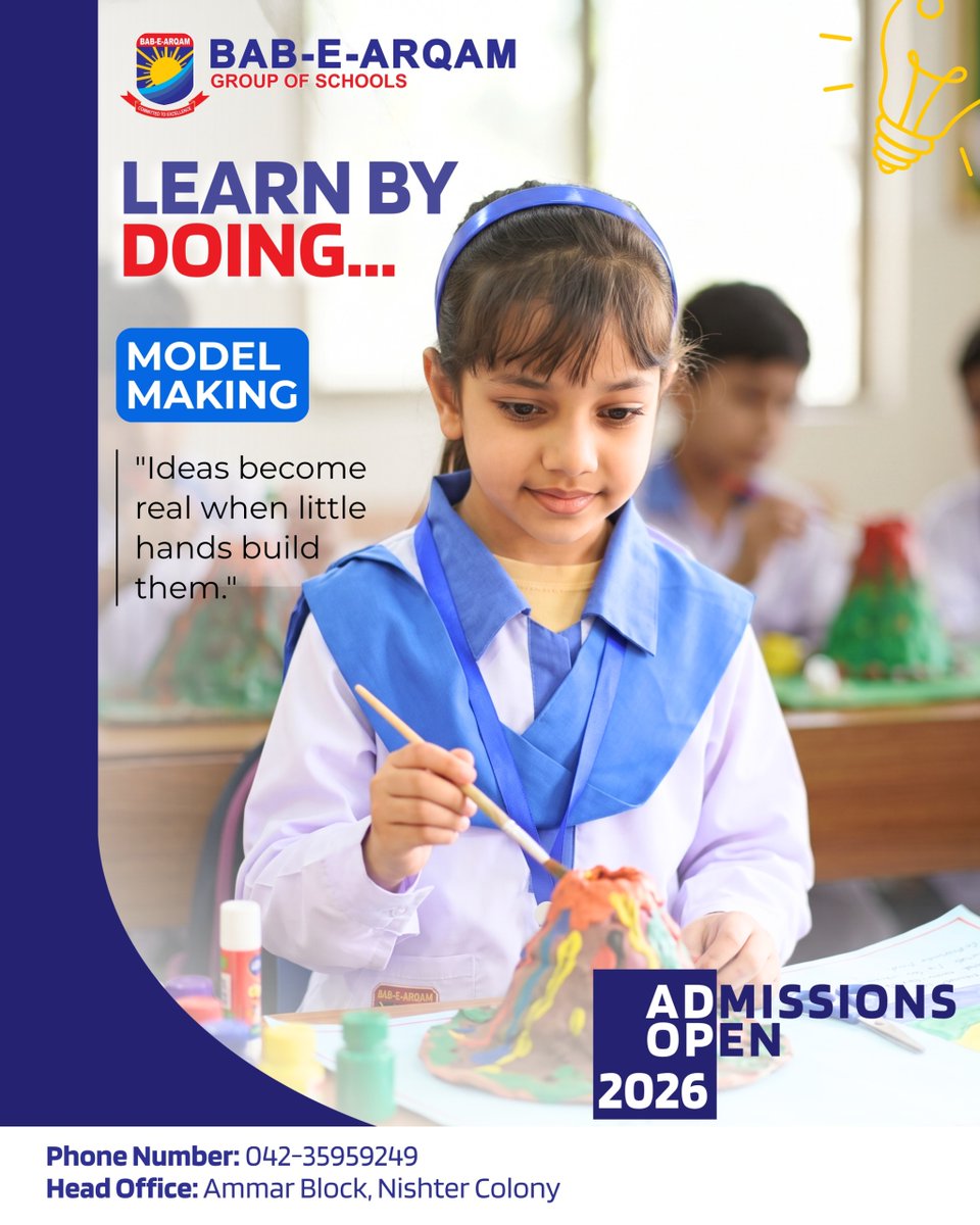 babearqamschool's tweet photo. Bab-e-Arqam Group of Schools, we believe in "Learn by Doing" through creative model making that turns imagination into reality.
Phone Number: 042-35959249
Head Office: Ammar Block, Nishtar Colony
#BabeArqam #LearnByDoing #ModelMaking #AdmissionsOpen2026 #QualityEducation https://t.co/uqZTFBnmkj