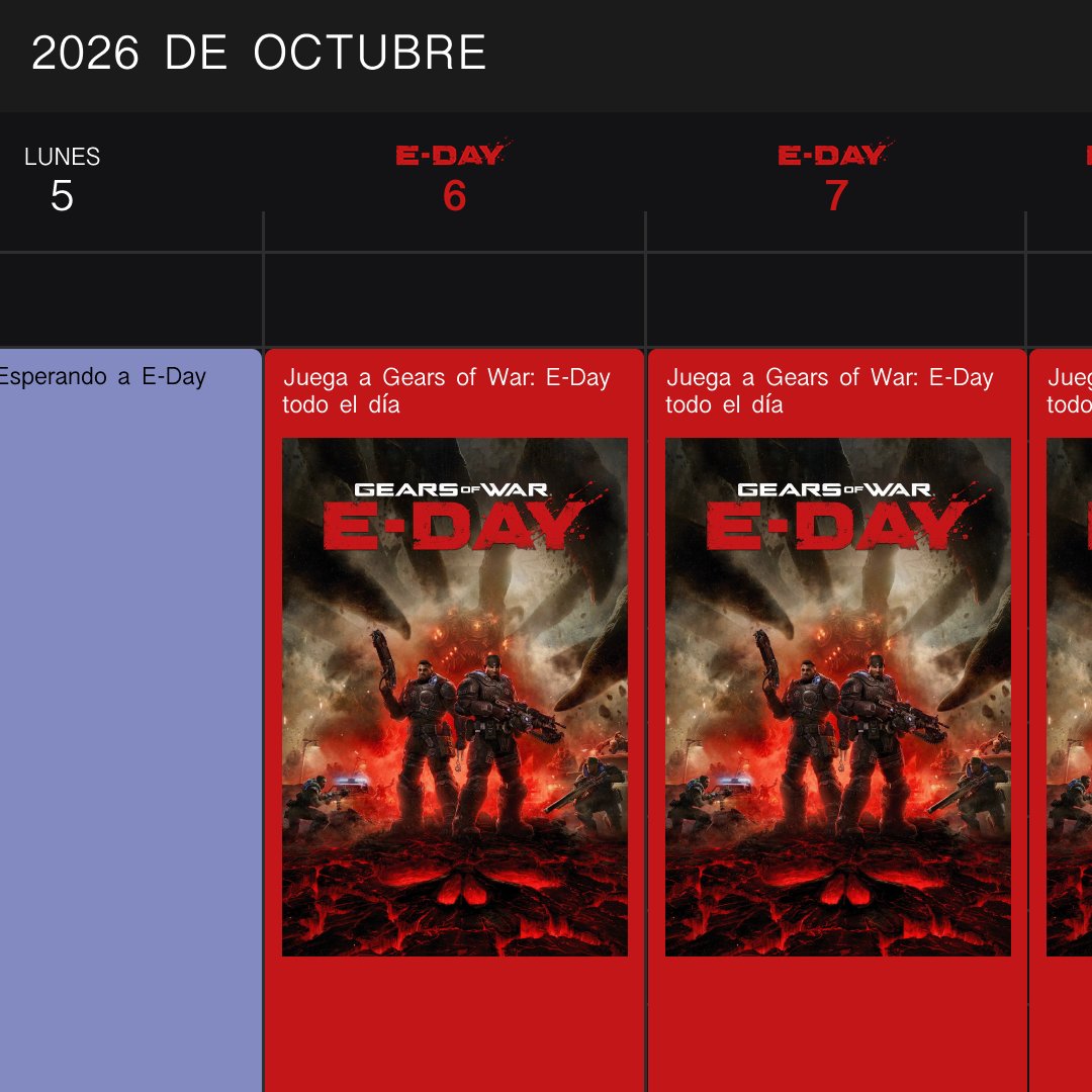 Xbox_Spain's tweet photo. "¿Tienes planes el 6 de octubre?"

Tenemos todo Gearstober ocupado. https://t.co/bJDmlg0XSQ