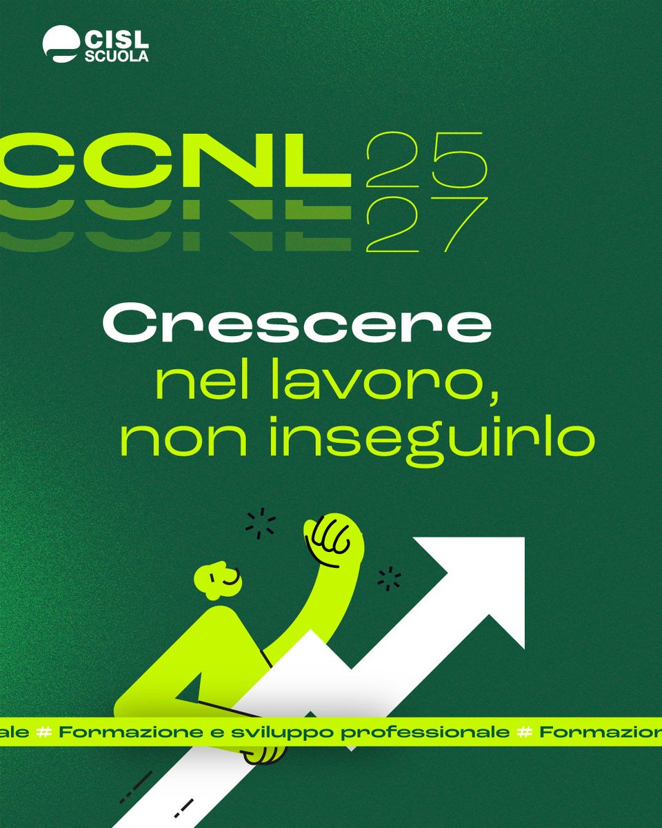 cislscuola's tweet photo. 🟢 #CCNL2527 | Cosa può cambiare per te
La #scuola cambia ogni giorno. Per questo anche chi ci lavora deve poter continuare a crescere ed evolvere.

Una #formazione di qualità, accessibile a tutto il #personaledocente e #ATA, significa acquisire nuove competenze, affrontare con più strumenti le sfide di una professione in continua evoluzione e vedere riconosciuto il proprio percorso di crescita.

Per la #CISLScuola, investire nella formazione significa investire nel valore del lavoro e nella qualità della scuola.
Il rinnovo del #CCNL è un passaggio decisivo. Facciamolo contare davvero, insieme.

Per approfondire, consulta la sezione dedicata:
 https://t.co/tfneGobOOV

#FacciamoloContareDavvero
