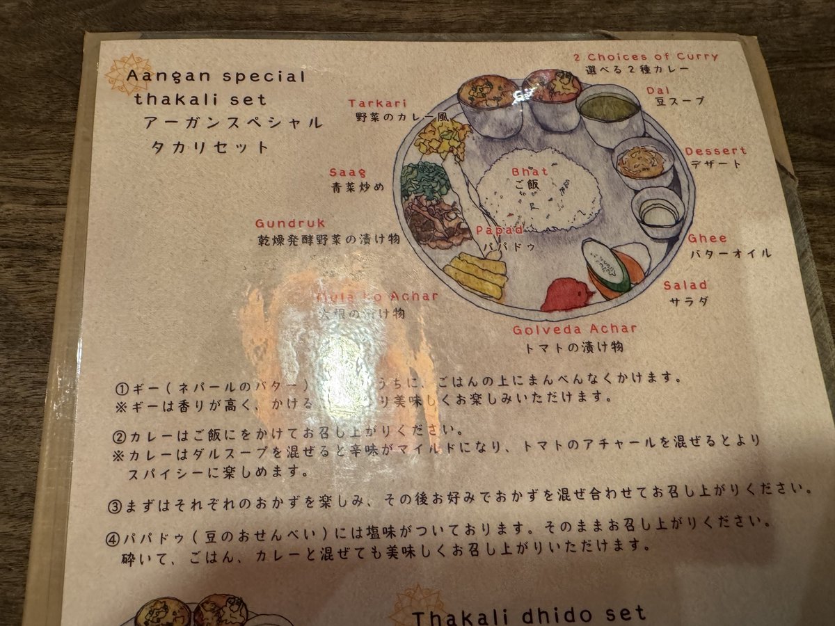 mkmkkmkm1111's tweet photo. 新大久保　ネパール民族料理アーガン
アーガンスペシャルタカリセット
ダルとライス、カレーは一回おかわり可能でコスパ良（ライスのおかわりは死ぬほど持ってきてくれます、写真の2倍くらい）
カレーもダルも美味、そしてこのGundrukっていうネパールの乾燥発酵野菜の漬物がバカうま
これは何ですかね https://t.co/K0IzGeJ61Z