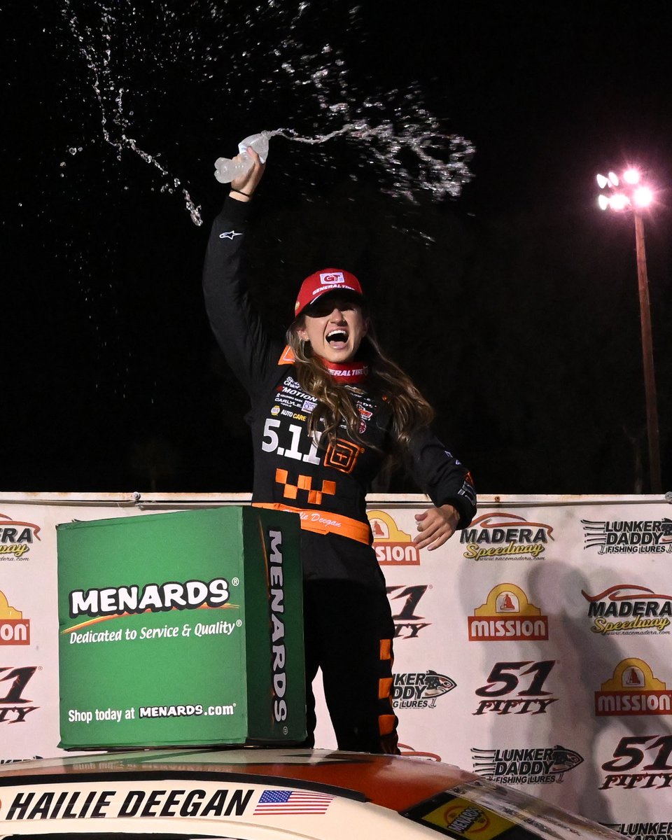 ARCAstats's tweet photo. With a win this past Saturday at Madera, @HailieDeegan captured her first win since 2019 and 4th career ARCA West win

Deegan’s 2026 AMSW season stats so far:
10 starts
1 win
3 top 5s
7 top 10s
1 lap led
0 poles
7.6 average start
7.9 average finish
2 DNFs
7 lead lap finishes https://t.co/gFEkVTTmK5
