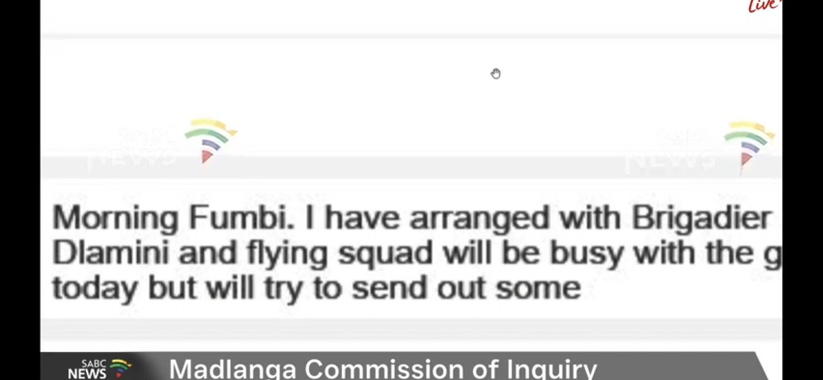 D_Molatoli's tweet photo. Major-General Botsotso  Moukangwe was communicating with Sindane, firstly asking for money, sponsorship for his farewell party at work when he was going on retirement. The next one he was organizing flying squad members for escorts for his activities. 

The old man must be arrested and spend the rest of his life in prison. The ZCC church badge won't save him this time.
#MadlangaCommission
