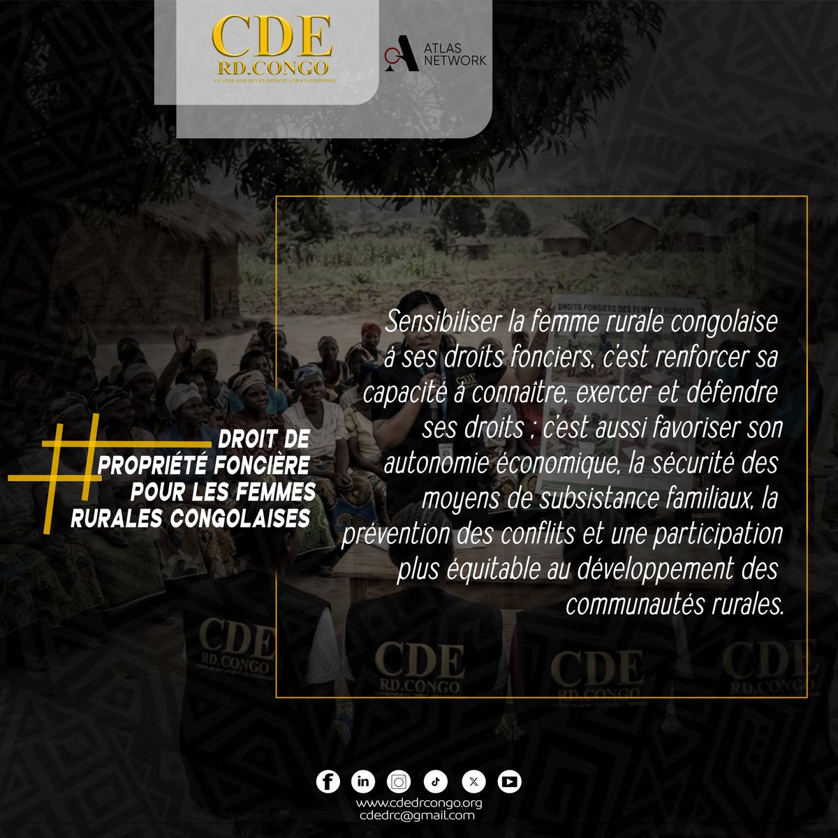 centre_drc's tweet photo. La sensibilisation dans les milieux ruraux joue un rôle essentiel dans la connaissance et la protection du droit de propriété foncière, particulièrement pour les femmes et les personnes vulnérables. Elle permet aux communautés de mieux comprendre leurs droits et les procédures https://t.co/Mn6q96jwUP