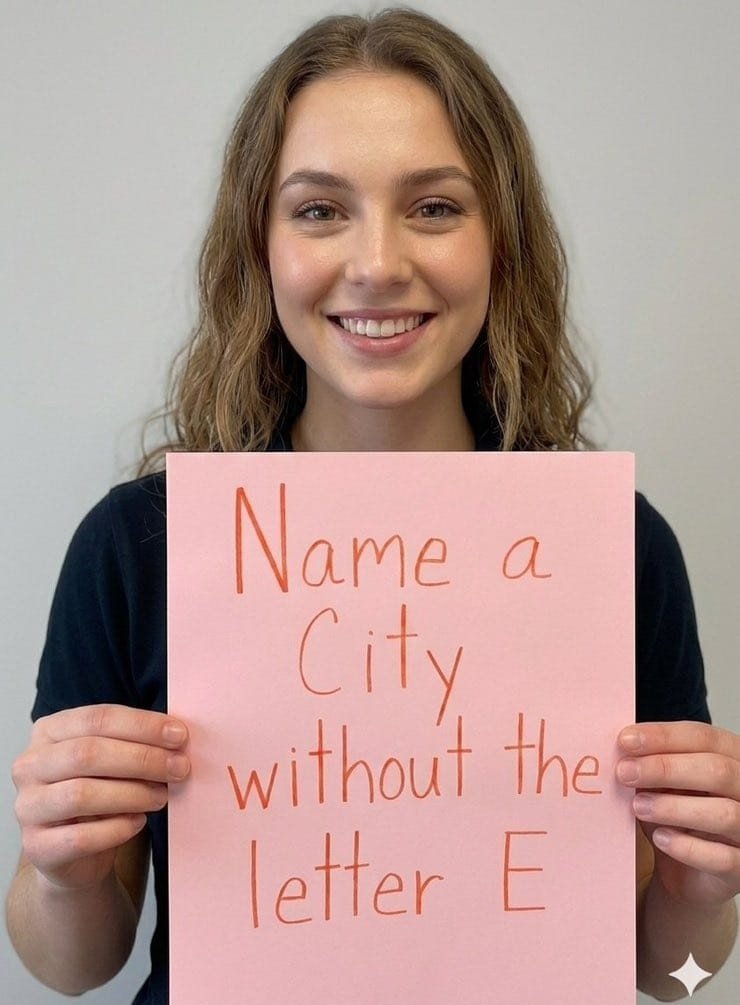 its_Mona02's tweet photo. Name a city without the letter "E" https://t.co/q5mAGjZRiV