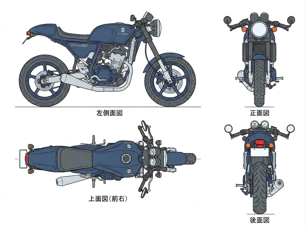PutiMotor's tweet photo. #妄想バイク
スズキ「Goose（グース）400」

スズキは400ccの現行ラインナップが少ないので、「DR-Z4S」「DR-Z4SM」から派生したシングル・ロードスポーツとして、「Goose（グース）350」の後継機を妄想しました。 https://t.co/5zOu9MFd2u