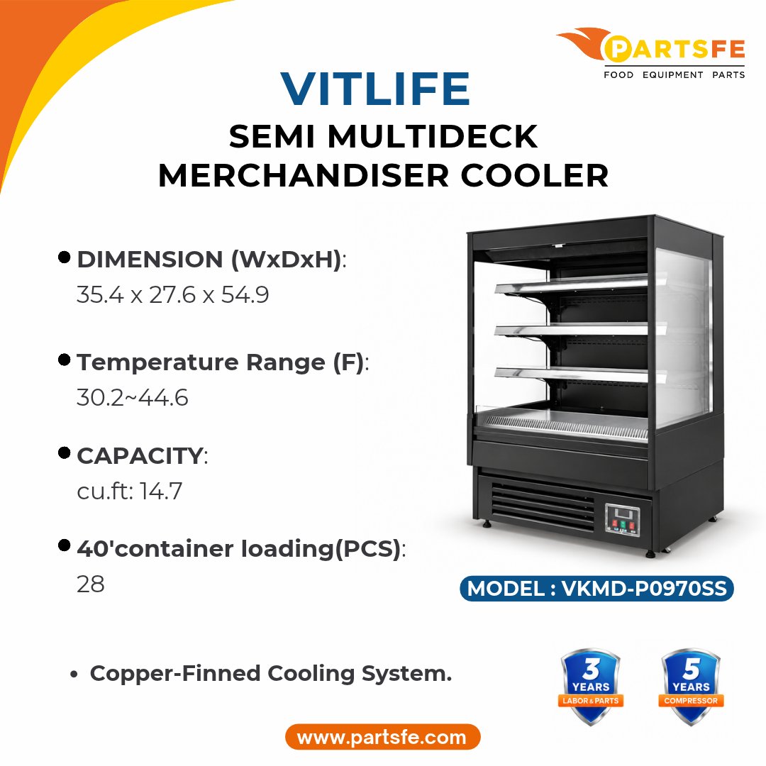 PartsFe's tweet photo. Better product display! VITLIFE Semi Multideck Merchandiser Coolers: efficient chilled display, easy access, great visibility. Many sizes, 30.2°F–44.6°F.
See more: https://t.co/wUEgh258Rl
#VITLIFE #SemiMultideckMerchandiserCooler #CommercialKitchen #RestaurantEquipment #PartsFe https://t.co/9BMAOQNEKJ